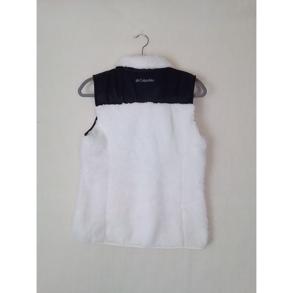 Columbia Womens Vest Sz M Full Zip Sherpa Fleece Lined White Black Color block - Picture 9 of 11